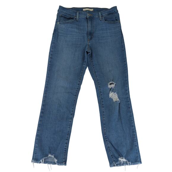 Levi's 724 High-rise Straight Leg Crop Jeans‎ Stretch Women's Size 30 Distressed - Picture 1 of 9